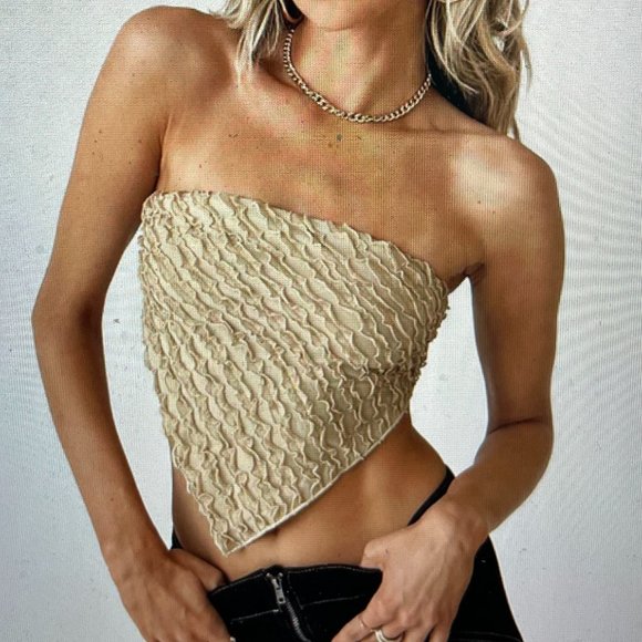 Princess Polly Tops - Princess Polly Valmont Strapless Top Beige